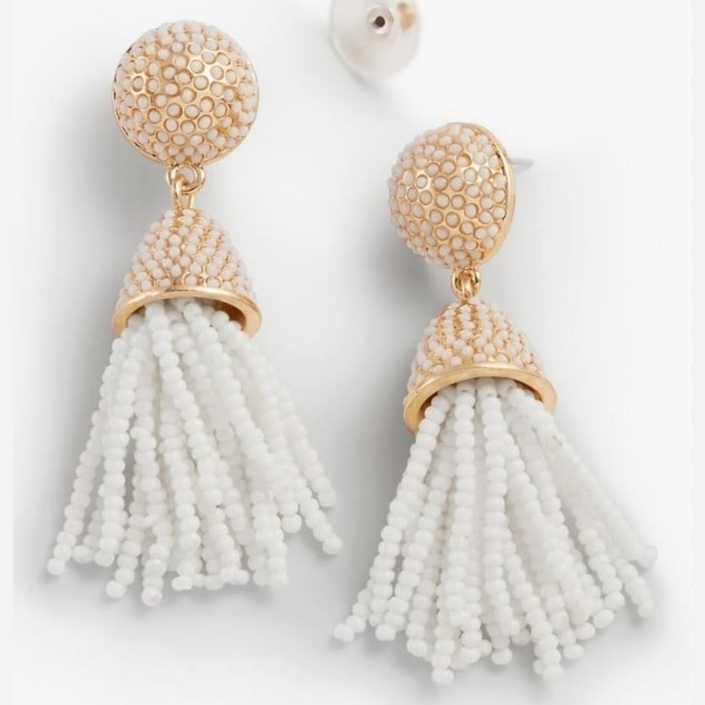 Talbots seed bead tassel earrings, gold tone, stud earrings